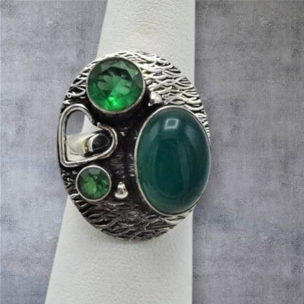 Sterling Silver Tourmaline & Glass Stones Ring